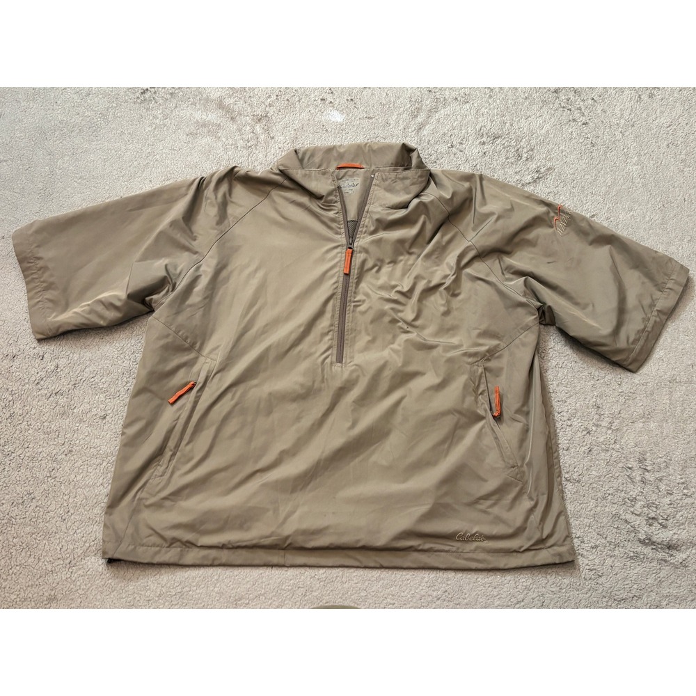 Cabela's Windcrest Short Sleeve Windbreaker Jacket Tan Khaki XL Pullover Mens